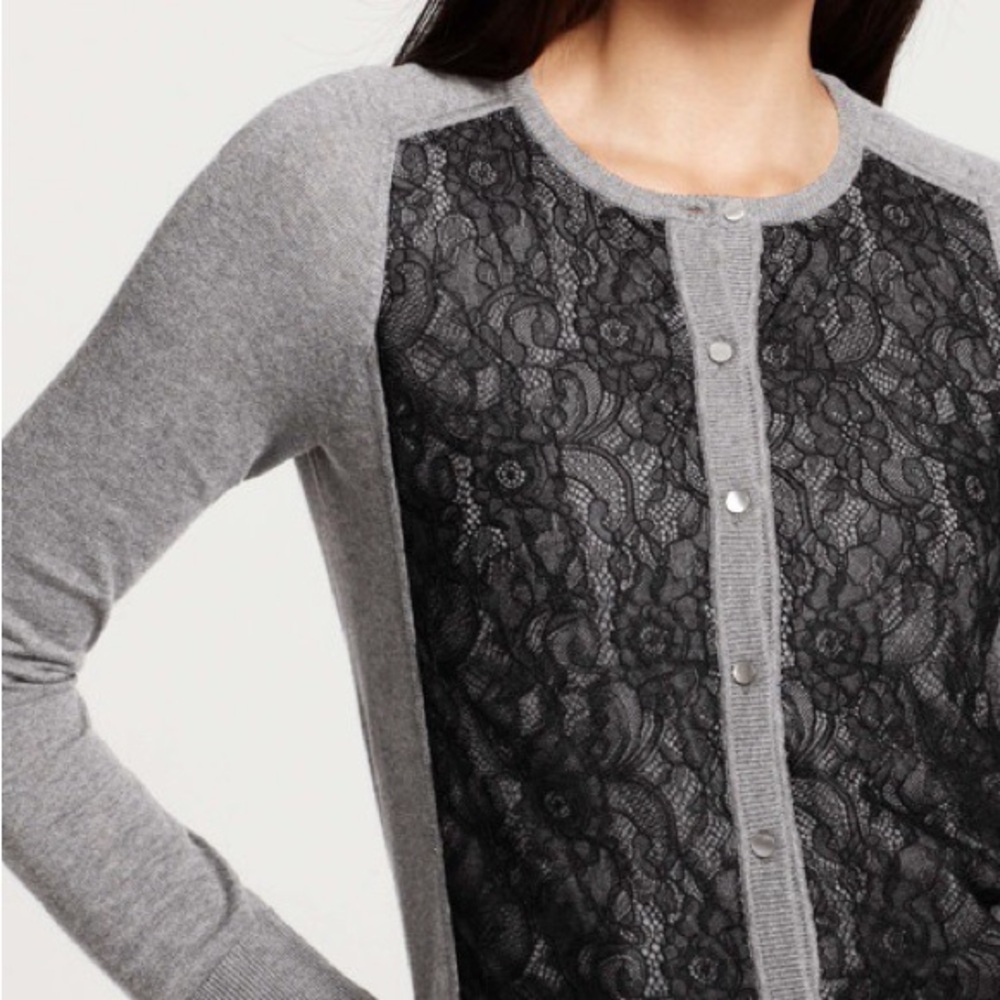Ann Taylor Gray Cardigan With Black Lace